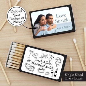 Custom Matchbooks, Custom Matches, SINGLE SIDED, Personalized Matches, Wedding Matches, Custom Black Matchboxes, Party Favors -Set of 50