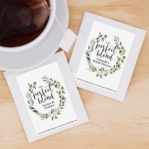 Perfect Blend Wedding Favors, Bridal Shower Tea Party Favor, Wedding Favors, Green Wreath Tea Favors, Bridal Shower Favors - Set of 30