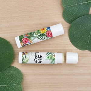 Personalized Lip Balm Favors, Destination Wedding Favors, Bridal Shower, Tropical Wedding Favors, Birthday Party Lip Balm - Set of 12