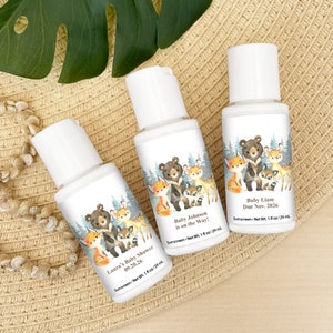 Sunscreen Baby Shower Favors, Baby Shower Gift, Baby Shower Boy, Sunscreen Favors, Woodland Animal Themed Baby Shower - Set of 12