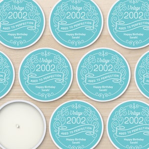 Mini personalized candle favors for guests to celebrate your vintage birthday