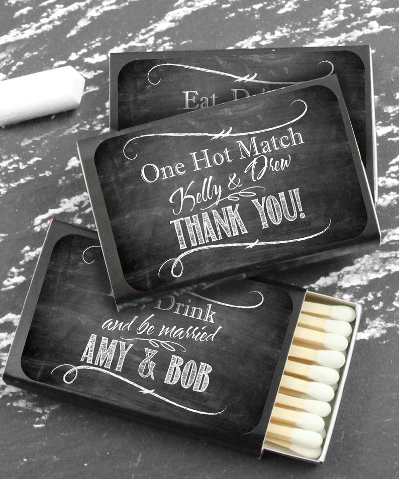 Wedding Favor Matches Chalkboard Personalized Match Favors Etsy