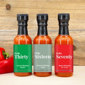 Birthday Party Favor Hot Sauce, Custom Birthday Favors, Personalized Hot Sauce, Milestone Birthday Celebration, 1.7 oz bottle