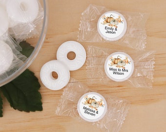 Wedding Favor Mints, Fall Wedding Favor Mints, Pumpkin Favors, Wedding Favors, Mint Life Savers - Set of 100