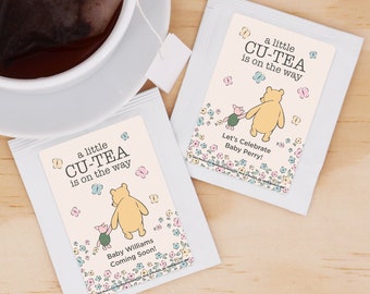 Winnie the Pooh Baby Shower Tea Bags, Baby Shower Favors, Baby Shower Tea, A Little Cu-Tea is on the Way, Pooh and Piglet - Set of 30