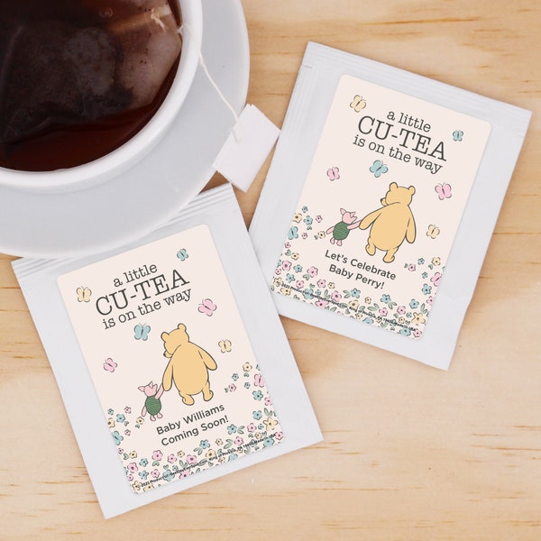 Winnie the Pooh Baby Shower Tea Bags, Baby Shower Favors, Baby Shower Tea, A Little Cu-Tea is on the Way, Pooh and Piglet - Set of 30