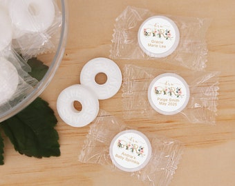 Babypartybevorzugungen, es ist eine Mädchen-Babyparty, personalisierte Lebensretter Minzbonbons, essbare Duschbevorzugung, Babypartybevorzugung Mädchen - Set von 100