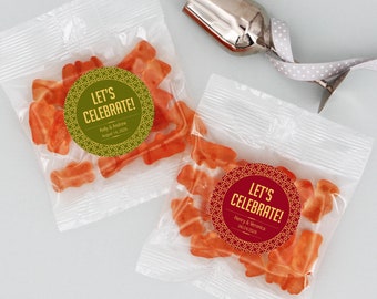 Let's Celebrate Champagne Gummy Bears, Art Deco Wedding Favors, Personalized Gummy Bear Favors, Bridal Shower Favors -Set of 20