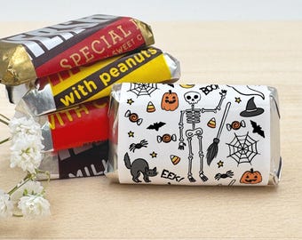 Halloween Doodle Chocolate Personalized, Set of 30 Assorted Chocolate Miniatures or Wrappers Only