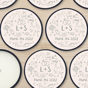 Wedding Candle Favors, Custom 2 oz Mini Lavender Candles, Wedding and Bridal Shower Keepsakes, Bulk Wedding Favors, Hand Drawn Wedding Favor