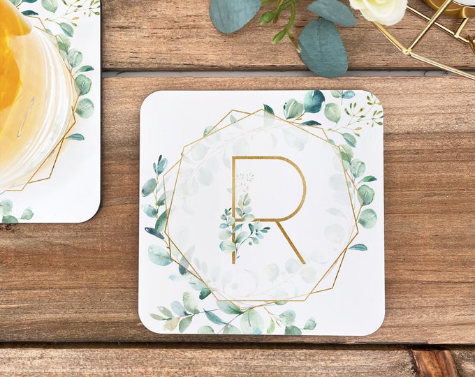 Coasters Personalized, Eucalyptus Monogram Coasters, Bridesmaid Proposal Gift, Wedding Coasters, Anniversary Gift, Christmas Gift, Family