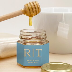 Honey Wedding Favors, Monogram Wedding, Honey Bridal Shower Favors, Honey Favors, Mini Honey Jar Favors, Bride and Groom Initial Favors