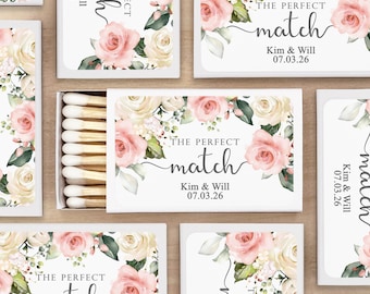 Wedding Matches, Perfect Match Matches, Personalized Matchboxes, Watercolor Floral Matches -Set of 50
