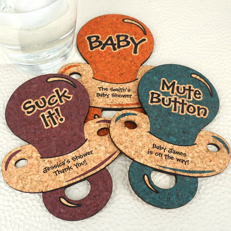 Baby Shower Favor Coasters Personalized Baby Pacifier Shaped Etsy