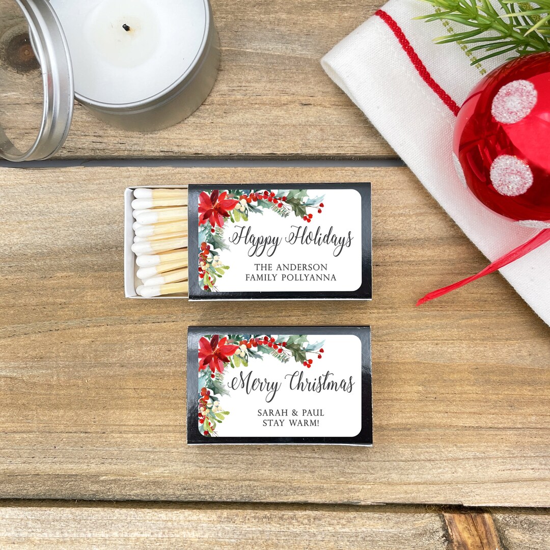 Merry Christmas Poinsettia Matches Happy Holidays Match Etsy