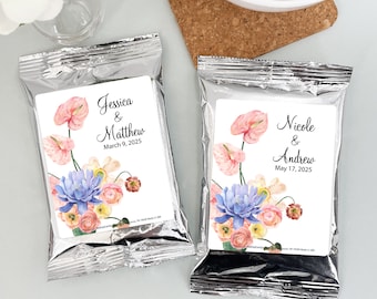 Wedding Favor Coffee, Tropical Floral Wedding, Personalized Coffee Favors, Bridal Shower Favors - Set of 30