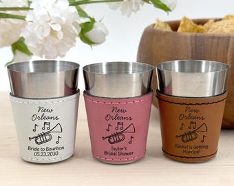 Personalized New Orleans Bachelorette Faux Leather Shot Glasses
