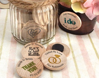 Wedding Favors, Personalized Wedding Wooden Magnets, Rustic Wedding Favors - Set of 25