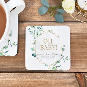 Baby Shower Favors, Baby Shower Coaster Favors, Personalized Coasters for Baby Showers, Eucalyptus Baby Shower, Baby Announcement Gift