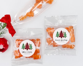 Plaid Christmas Tree Champagne Gummy Bears, Gummy Bear Favors, Christmas Party, Personalized Christmas Gift -Set of 20