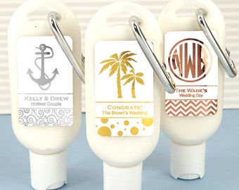 Sunscreen Wedding Favors with Carabiner, Wedding Welcome Bags, Destination Weddings, Bridal Shower, Bachelorette Party Favor - Set of 12