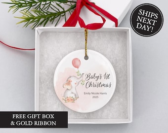 Baby's First Christmas Ornament, Baby Elephant Ornament, It's A Girl Christmas Ornament, Custom Baby Ornament Keepsake
