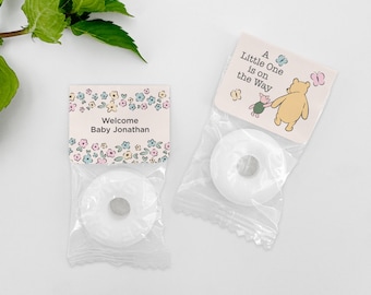 Recuerdos clásicos de Winnie the Pooh para baby shower, mentas para anunciar el nacimiento, mentas Life Savers personalizadas