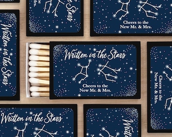 Wedding Favor Matches, Personalized Match Boxes, Custom Matches, Zodiac Favors, Written in the Stars, Constellation Wedding - Set of 50