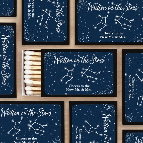 Wedding Favor Matches, Personalized Match Boxes, Custom Matches, Zodiac Favors, Written in the Stars, Constellation Wedding - Set of 50