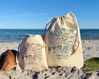 Beach Bachelorette Cotton Favor Bags, Girls Trip, Custom Design, Hangover Kit, Birthday Gift