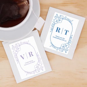 Wedding Tea Favors, Bridal Shower Tea Party Favor, Monogrammed Wedding Favor Tea, Floral Tea Favors, Bridal Shower Favors - Set of 30