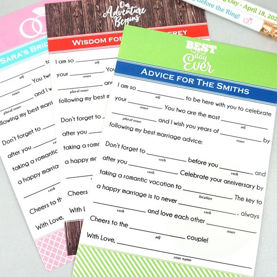 Wed Libs Wedding Reception Mad Lib Game Wedding Advice Etsy