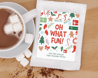 Oh What Fun Hot Chocolate, Christmas Hot Cocoa Favors, Personalized Hot Chocolate Favors, Holiday Hot Chocolate Favors - Set of 24