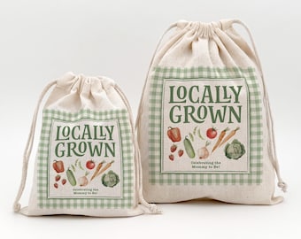 Locally Grown Cotton Favor Bag, Baby Shower Gift, Personalized Farmer's Market Giveaway