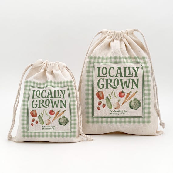 Locally Grown Cotton Favor Bag, Baby Shower Gift, Personalized Farmer's Market Giveaway