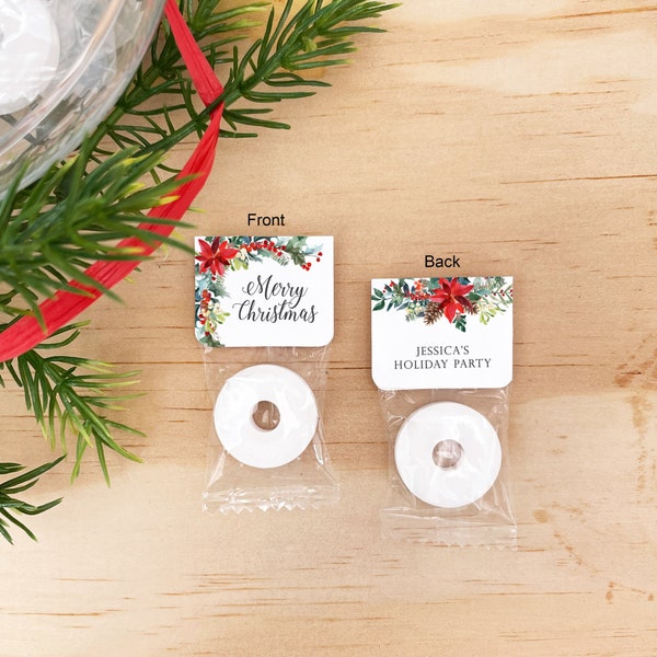 Personalized Christmas Mints, Poinsettia Christmas Favors, Cute Christmas Favors, Mint Life Savers, Edible Favors, Traditional Christmas