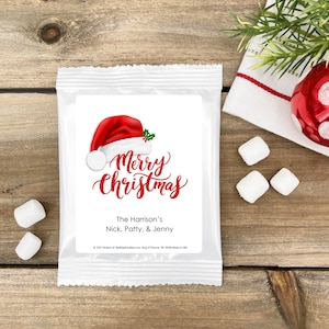 Merry Christmas with Santa Hat Hot Chocolate, Personalized Cocoa  Favors, Holiday Hot Chocolate Favors - Set of 24