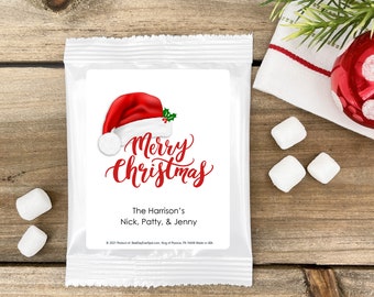 Merry Christmas with Santa Hat Hot Chocolate, Personalized Cocoa  Favors, Holiday Hot Chocolate Favors - Set of 24