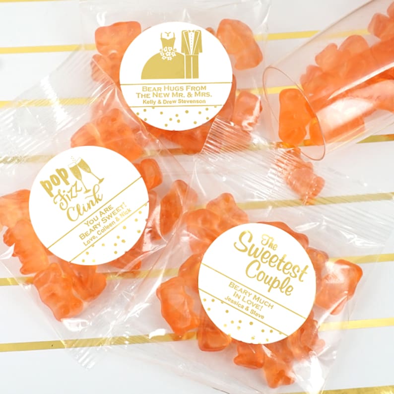 Foil Champagne Gummy Bears, Personalized Foil Gummy Bears, Party Favors Set of 20 image 1