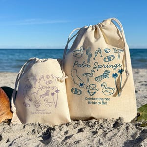 Palm Springs Bachelorette Favor Bags, Custom Cotton Tote, Girls Trip, Hangover Kit, Let's Get Flocked Up