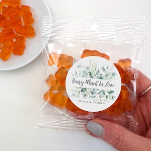 Gummy Bear Wedding Favors, Personalized Gummy Bears, Eucalyptus Favors, Love you Beary Much, Bridal Shower, Champagne Flavored -Set of 20