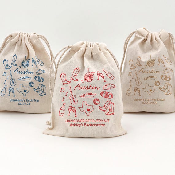 Austin Bachelorette Party Favor Bags, Custom Cotton Tote, Hangover Kit, Girls Trip, Birthday Bags