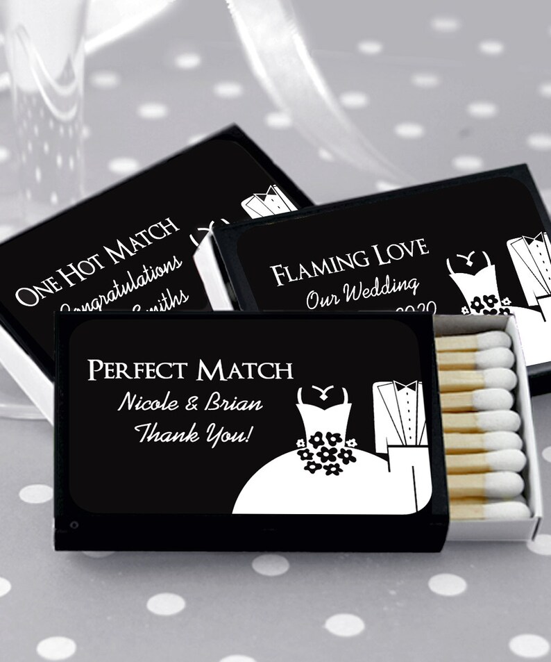 Personalized Bride & Groom Matchboxes The Perfect Match Set of 50 Black