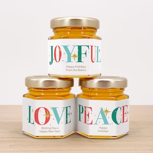 Mini Christmas Honey Jar Favors, Christmas Honey Favors, Christmas Party Favors, Holiday Favors, Corporate Gift Idea, Stocking Stuffer Ideas