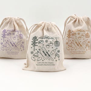 Personalized Ski Doodle Drawstring Bag: Bachelorette Favor, Hangover Kit, Wedding Welcome Gift, Girls Trip, Après Club, Last Toast on Slopes
