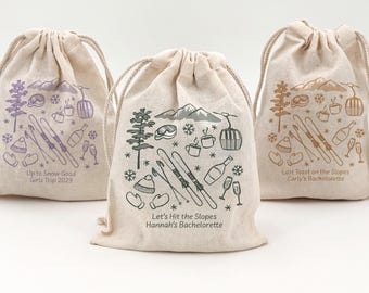 Personalized Ski Doodle Drawstring Bag: Bachelorette Favor, Hangover Kit, Wedding Welcome Gift, Girls Trip, Après Club, Last Toast on Slopes