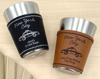 New York City Bachelorette Faux Leather Shot Glasses Personalized