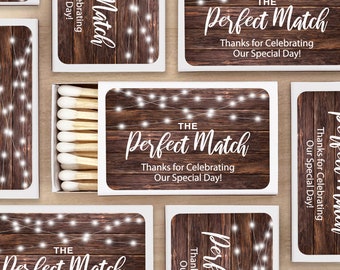 Firefly Wedding Favor Matches, "Perfect Match" Personalized Matches, Personalized Matchboxes, Rustic Florals -Set of 50