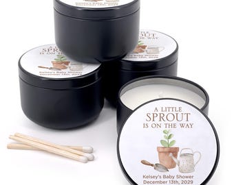 Personalized Candle Favors, A Little Sprout is on the Way, Baby Shower Favors, 2 oz candles