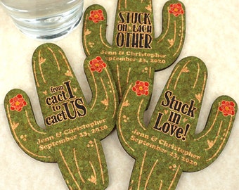 Wedding Favors Cactus, Wedding Coasters, Personalized Cactus Shaped Cork Coasters, Succulent Coasters - Set of 12